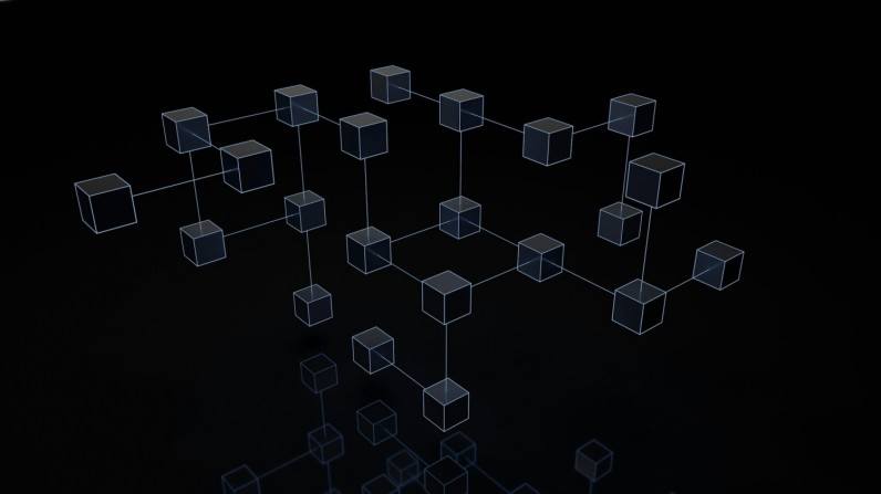 blockchain concept illustration in 3d, connected blocks in blockchain