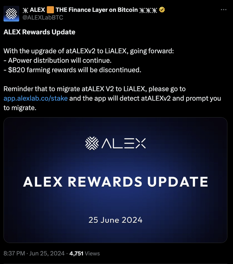 ALEX Rewards Update