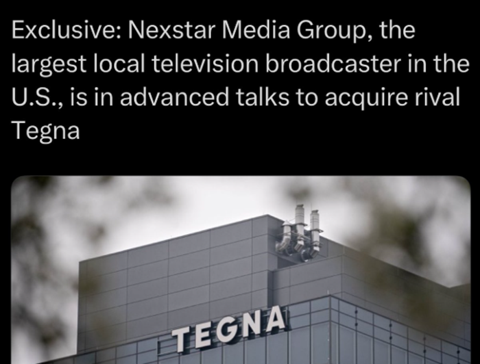 Tegna Agrees to $6.2 Billion Buyout by Broadcast Giant Nexstar