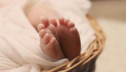 Baby's Feet on Brown Wicker Basket