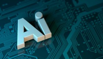 AI 3D Image with Circuit Board Background